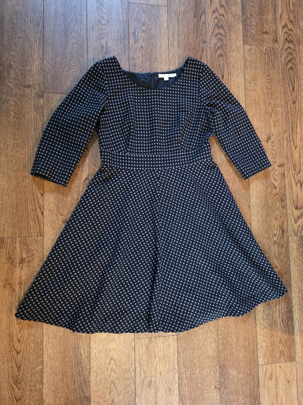 Boden Wool Black Midi Dress with Dot Pattern